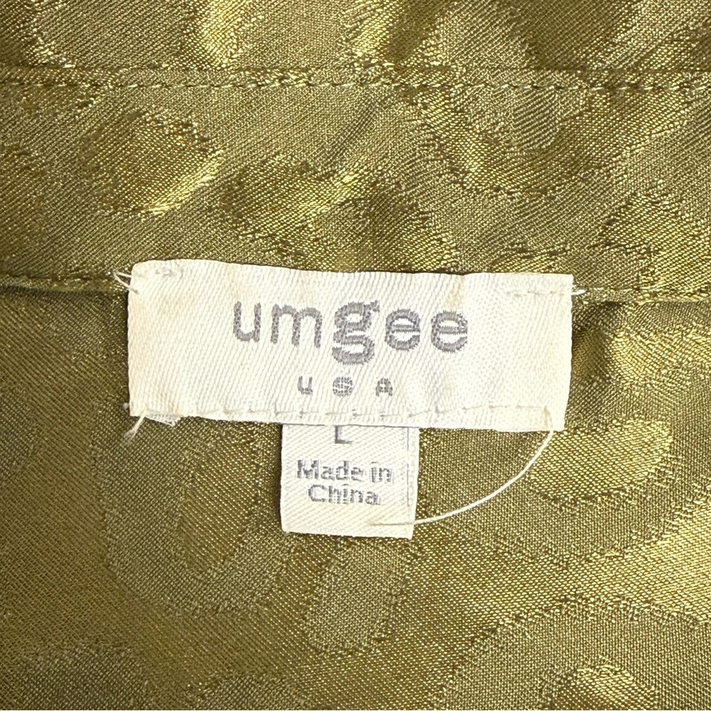 Umgee Army Green Leopard Satin Blouse Button Front Chic Top Large Trendy - Picture 7 of 9